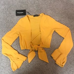 Yellow Tied Long Sleeve Crop Top
